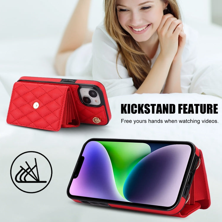 For iPhone 15 Crossbody Rhombic Horizontal Wallet Leather Phone Case(Red) - iPhone 15 Cases by buy2fix | Online Shopping UK | buy2fix