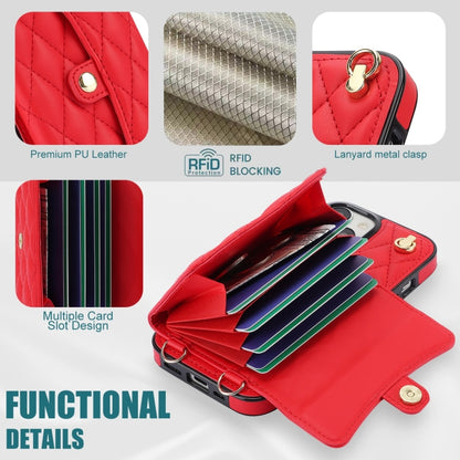 For iPhone 15 Crossbody Rhombic Horizontal Wallet Leather Phone Case(Red) - iPhone 15 Cases by buy2fix | Online Shopping UK | buy2fix