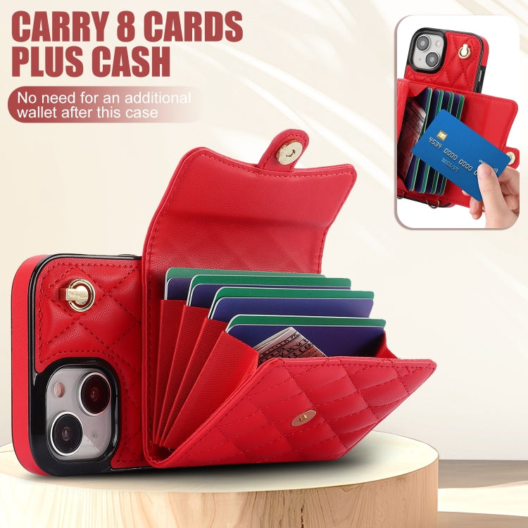For iPhone 15 Crossbody Rhombic Horizontal Wallet Leather Phone Case(Red) - iPhone 15 Cases by buy2fix | Online Shopping UK | buy2fix