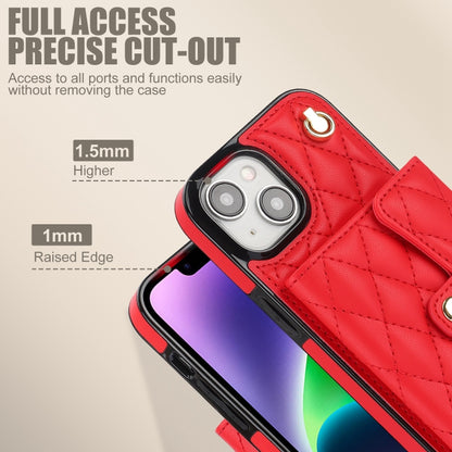 For iPhone 14 Crossbody Rhombic Horizontal Wallet Leather Phone Case(Red) - iPhone 14 Cases by buy2fix | Online Shopping UK | buy2fix