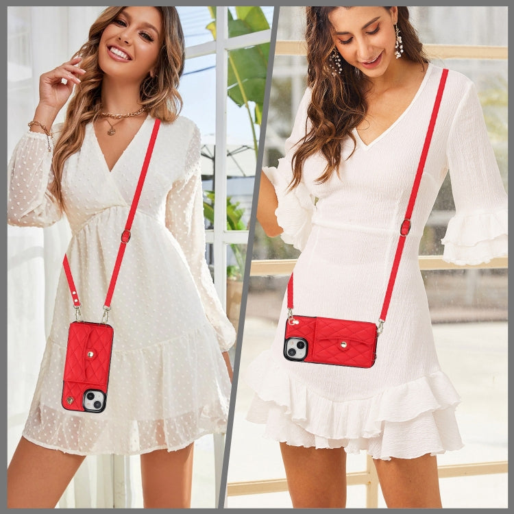 For iPhone 14 Crossbody Rhombic Horizontal Wallet Leather Phone Case(Red) - iPhone 14 Cases by buy2fix | Online Shopping UK | buy2fix