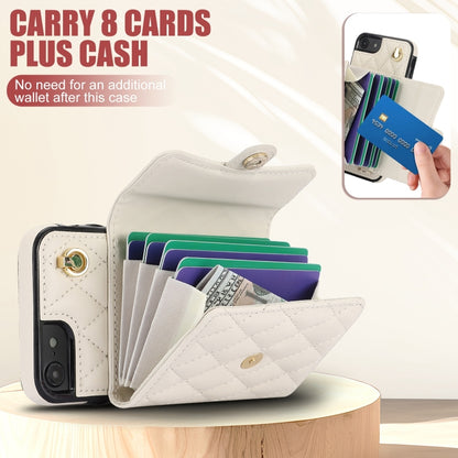 For iPhone SE 2022 / 2020 / 8 / 7 Crossbody Rhombic Horizontal Wallet Leather Phone Case(White) - iPhone SE 2022 / 2020 / 8 / 7 Cases by buy2fix | Online Shopping UK | buy2fix