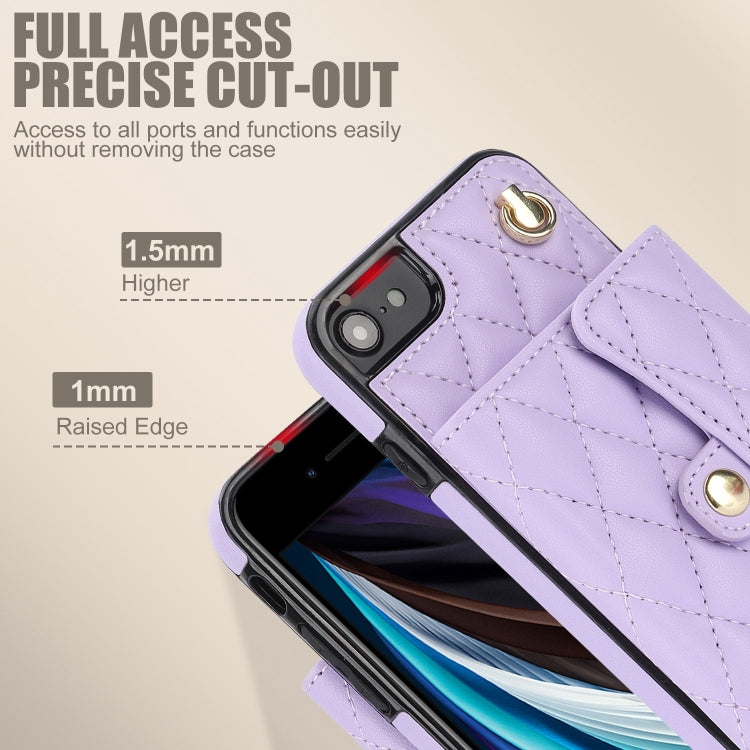 For iPhone SE 2022 / 2020 / 8 / 7 Crossbody Rhombic Horizontal Wallet Leather Phone Case(Purple) - iPhone SE 2022 / 2020 / 8 / 7 Cases by buy2fix | Online Shopping UK | buy2fix