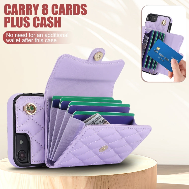 For iPhone SE 2022 / 2020 / 8 / 7 Crossbody Rhombic Horizontal Wallet Leather Phone Case(Purple) - iPhone SE 2022 / 2020 / 8 / 7 Cases by buy2fix | Online Shopping UK | buy2fix