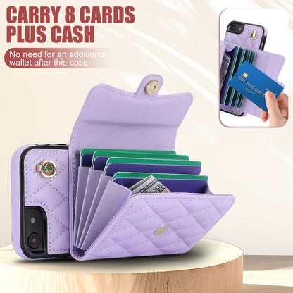 For iPhone SE 2022 / 2020 / 8 / 7 Crossbody Rhombic Horizontal Wallet Leather Phone Case(Purple) - iPhone SE 2022 / 2020 / 8 / 7 Cases by buy2fix | Online Shopping UK | buy2fix