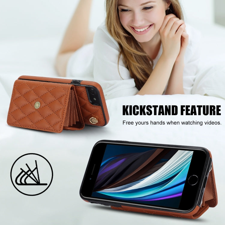 For iPhone SE 2022 / 2020 / 8 / 7 Crossbody Rhombic Horizontal Wallet Leather Phone Case(Brown) - iPhone SE 2022 / 2020 / 8 / 7 Cases by buy2fix | Online Shopping UK | buy2fix