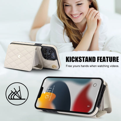 For iPhone 13 Pro Max Crossbody Rhombic Horizontal Wallet Leather Phone Case(White) - iPhone 13 Pro Max Cases by buy2fix | Online Shopping UK | buy2fix