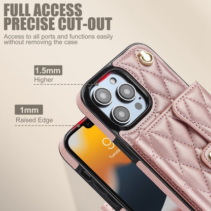 For iPhone 13 Pro Max Crossbody Rhombic Horizontal Wallet Leather Phone Case(Rose Gold) - iPhone 13 Pro Max Cases by buy2fix | Online Shopping UK | buy2fix