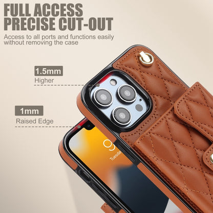 For iPhone 13 Pro Max Crossbody Rhombic Horizontal Wallet Leather Phone Case(Brown) - iPhone 13 Pro Max Cases by buy2fix | Online Shopping UK | buy2fix