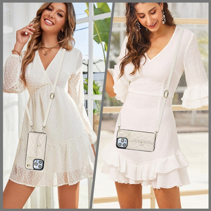 For iPhone 13 Pro Crossbody Rhombic Horizontal Wallet Leather Phone Case(White) - iPhone 13 Pro Cases by buy2fix | Online Shopping UK | buy2fix