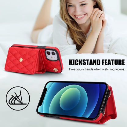 For iPhone 12 mini Crossbody Rhombic Horizontal Wallet Leather Phone Case(Red) - iPhone 12 mini Cases by buy2fix | Online Shopping UK | buy2fix