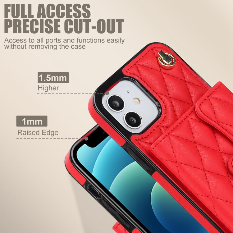 For iPhone 12 mini Crossbody Rhombic Horizontal Wallet Leather Phone Case(Red) - iPhone 12 mini Cases by buy2fix | Online Shopping UK | buy2fix