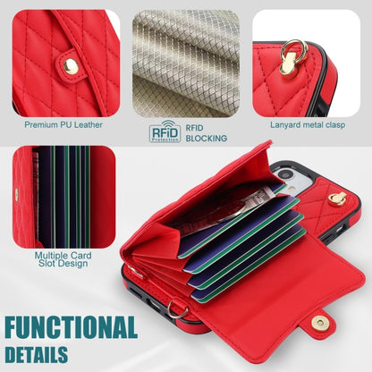 For iPhone 12 mini Crossbody Rhombic Horizontal Wallet Leather Phone Case(Red) - iPhone 12 mini Cases by buy2fix | Online Shopping UK | buy2fix
