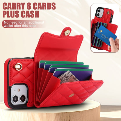 For iPhone 12 mini Crossbody Rhombic Horizontal Wallet Leather Phone Case(Red) - iPhone 12 mini Cases by buy2fix | Online Shopping UK | buy2fix