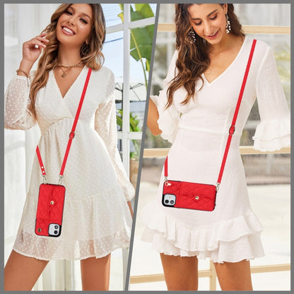 For iPhone 12 mini Crossbody Rhombic Horizontal Wallet Leather Phone Case(Red) - iPhone 12 mini Cases by buy2fix | Online Shopping UK | buy2fix