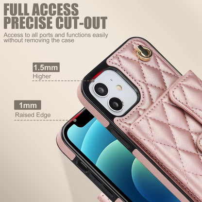 For iPhone 12 mini Crossbody Rhombic Horizontal Wallet Leather Phone Case(Rose Gold) - iPhone 12 mini Cases by buy2fix | Online Shopping UK | buy2fix