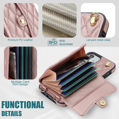 For iPhone 12 mini Crossbody Rhombic Horizontal Wallet Leather Phone Case(Rose Gold) - iPhone 12 mini Cases by buy2fix | Online Shopping UK | buy2fix