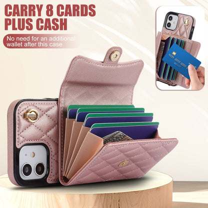 For iPhone 12 mini Crossbody Rhombic Horizontal Wallet Leather Phone Case(Rose Gold) - iPhone 12 mini Cases by buy2fix | Online Shopping UK | buy2fix