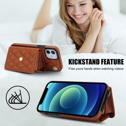 For iPhone 12 mini Crossbody Rhombic Horizontal Wallet Leather Phone Case(Brown) - iPhone 12 mini Cases by buy2fix | Online Shopping UK | buy2fix