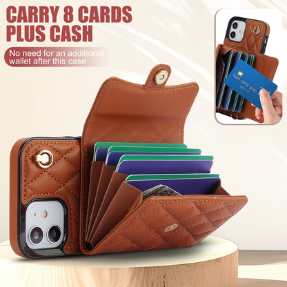 For iPhone 12 mini Crossbody Rhombic Horizontal Wallet Leather Phone Case(Brown) - iPhone 12 mini Cases by buy2fix | Online Shopping UK | buy2fix