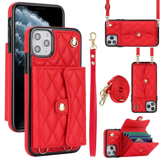 For iPhone 12 Pro Max Crossbody Rhombic Horizontal Wallet Leather Phone Case(Red) - iPhone 12 Pro Max Cases by buy2fix | Online Shopping UK | buy2fix