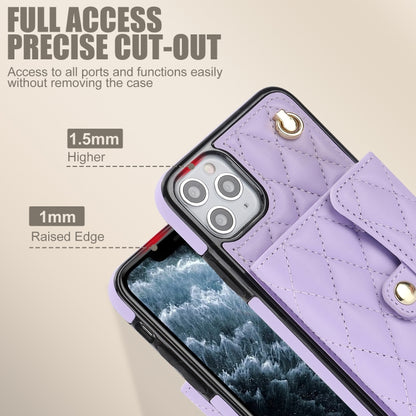 For iPhone 12 / 12 Pro Crossbody Rhombic Horizontal Wallet Leather Phone Case(Purple) - iPhone 12 / 12 Pro Cases by buy2fix | Online Shopping UK | buy2fix