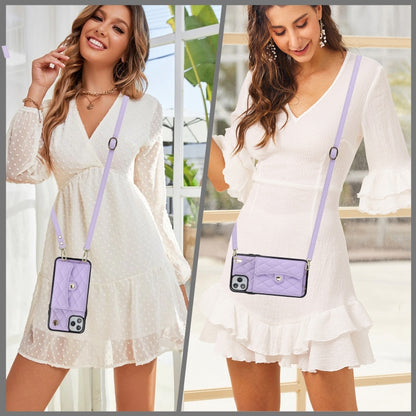 For iPhone 12 / 12 Pro Crossbody Rhombic Horizontal Wallet Leather Phone Case(Purple) - iPhone 12 / 12 Pro Cases by buy2fix | Online Shopping UK | buy2fix