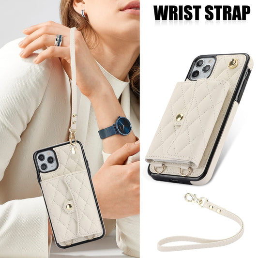 For iPhone 11 Pro Max Crossbody Rhombic Horizontal Wallet Leather Phone Case(White) - iPhone 11 Pro Max Cases by buy2fix | Online Shopping UK | buy2fix