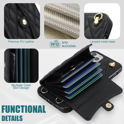 For iPhone 11 Pro Max Crossbody Rhombic Horizontal Wallet Leather Phone Case(Black) - iPhone 11 Pro Max Cases by buy2fix | Online Shopping UK | buy2fix