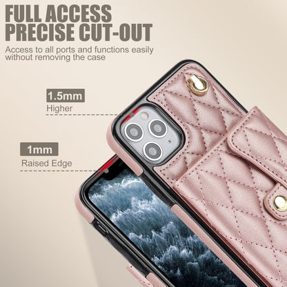 For iPhone 11 Pro Max Crossbody Rhombic Horizontal Wallet Leather Phone Case(Rose Gold) - iPhone 11 Pro Max Cases by buy2fix | Online Shopping UK | buy2fix