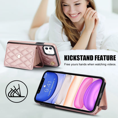 For iPhone 11 Crossbody Rhombic Horizontal Wallet Leather Phone Case(Rose Gold) - iPhone 11 Cases by buy2fix | Online Shopping UK | buy2fix