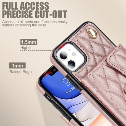 For iPhone 11 Crossbody Rhombic Horizontal Wallet Leather Phone Case(Rose Gold) - iPhone 11 Cases by buy2fix | Online Shopping UK | buy2fix