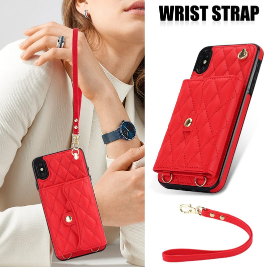 For iPhone XS / X Crossbody Rhombic Horizontal Wallet Leather Phone Case(Red) - More iPhone Cases by buy2fix | Online Shopping UK | buy2fix