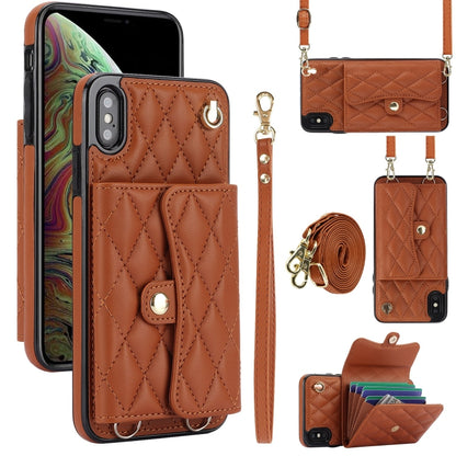 For iPhone XS / X Crossbody Rhombic Horizontal Wallet Leather Phone Case(Brown) - More iPhone Cases by buy2fix | Online Shopping UK | buy2fix