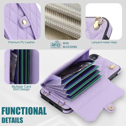 For iPhone XR Crossbody Rhombic Horizontal Wallet Leather Phone Case(Purple) - More iPhone Cases by buy2fix | Online Shopping UK | buy2fix