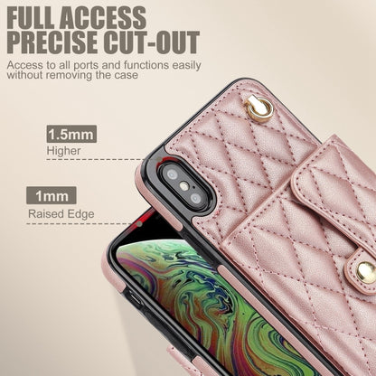 For iPhone XS Max Crossbody Rhombic Horizontal Wallet Leather Phone Case(Rose Gold) - More iPhone Cases by buy2fix | Online Shopping UK | buy2fix