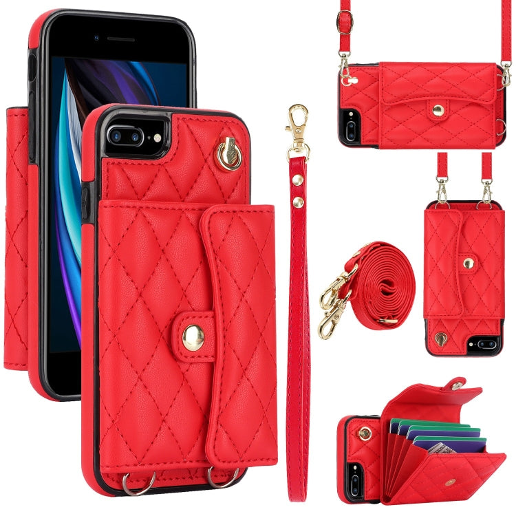 For iPhone 8 Plus / 7 Plus Crossbody Rhombic Horizontal Wallet Leather Phone Case(Red) - More iPhone Cases by buy2fix | Online Shopping UK | buy2fix