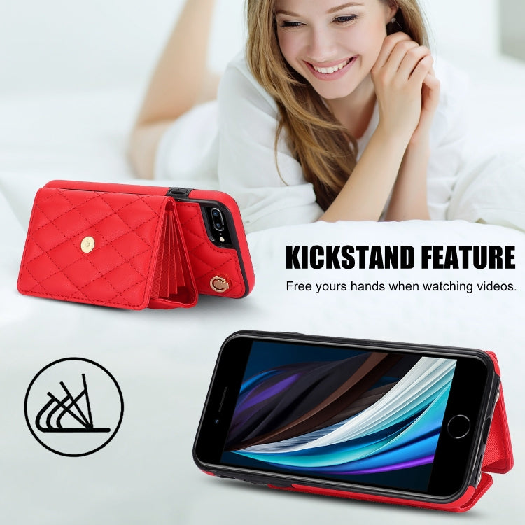 For iPhone 8 Plus / 7 Plus Crossbody Rhombic Horizontal Wallet Leather Phone Case(Red) - More iPhone Cases by buy2fix | Online Shopping UK | buy2fix