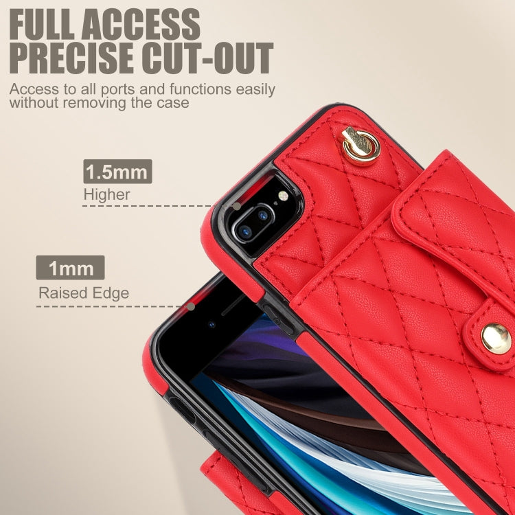 For iPhone 8 Plus / 7 Plus Crossbody Rhombic Horizontal Wallet Leather Phone Case(Red) - More iPhone Cases by buy2fix | Online Shopping UK | buy2fix