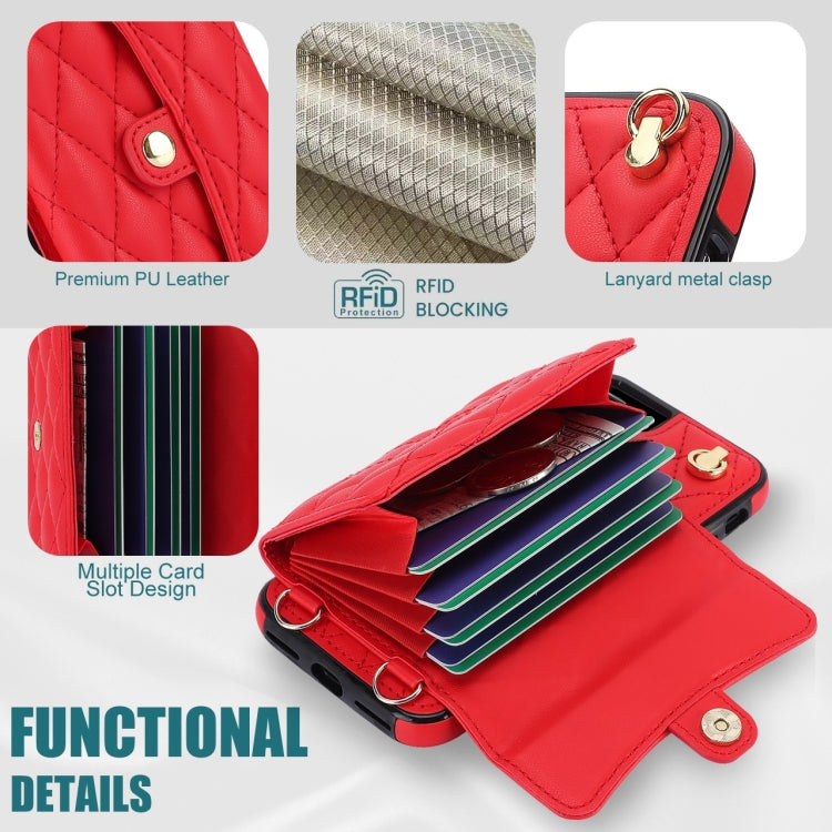 For iPhone 8 Plus / 7 Plus Crossbody Rhombic Horizontal Wallet Leather Phone Case(Red) - More iPhone Cases by buy2fix | Online Shopping UK | buy2fix
