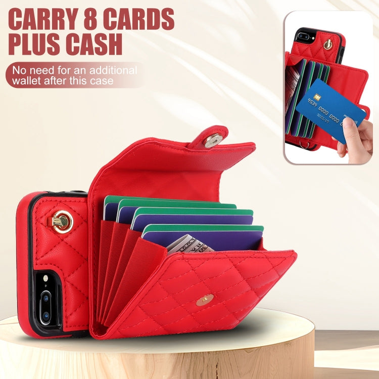 For iPhone 8 Plus / 7 Plus Crossbody Rhombic Horizontal Wallet Leather Phone Case(Red) - More iPhone Cases by buy2fix | Online Shopping UK | buy2fix