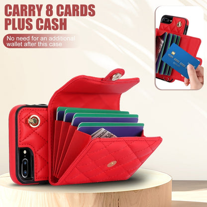 For iPhone 8 Plus / 7 Plus Crossbody Rhombic Horizontal Wallet Leather Phone Case(Red) - More iPhone Cases by buy2fix | Online Shopping UK | buy2fix