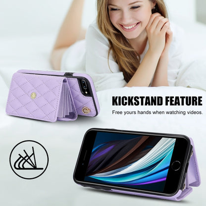 For iPhone 8 Plus / 7 Plus Crossbody Rhombic Horizontal Wallet Leather Phone Case(Purple) - More iPhone Cases by buy2fix | Online Shopping UK | buy2fix