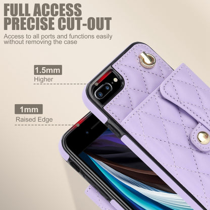 For iPhone 8 Plus / 7 Plus Crossbody Rhombic Horizontal Wallet Leather Phone Case(Purple) - More iPhone Cases by buy2fix | Online Shopping UK | buy2fix
