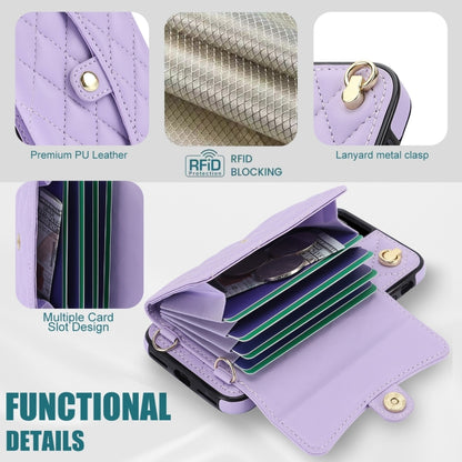 For iPhone 8 Plus / 7 Plus Crossbody Rhombic Horizontal Wallet Leather Phone Case(Purple) - More iPhone Cases by buy2fix | Online Shopping UK | buy2fix