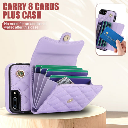 For iPhone 8 Plus / 7 Plus Crossbody Rhombic Horizontal Wallet Leather Phone Case(Purple) - More iPhone Cases by buy2fix | Online Shopping UK | buy2fix