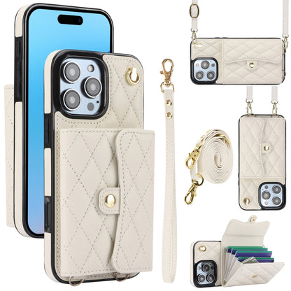 For iPhone 16 Pro Max Crossbody Rhombic Horizontal Wallet Leather Phone Case(White) by buy2fix