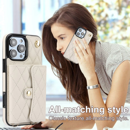 For iPhone 16 Pro Max Crossbody Rhombic Horizontal Wallet Leather Phone Case(White) by buy2fix