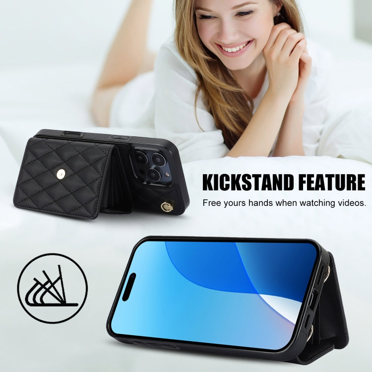 For iPhone 16 Pro Max Crossbody Rhombic Horizontal Wallet Leather Phone Case(Black) - iPhone 16 Pro Max Cases by buy2fix | Online Shopping UK | buy2fix