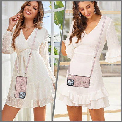 For iPhone 16 Pro Max Crossbody Rhombic Horizontal Wallet Leather Phone Case(Rose Gold) - iPhone 16 Pro Max Cases by buy2fix | Online Shopping UK | buy2fix